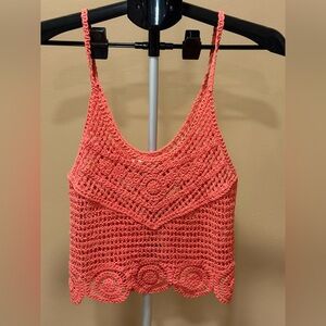 Altar’d State Coral Crochet Knit Tank Top Women’s S/M Boho Festival Beach NWOT